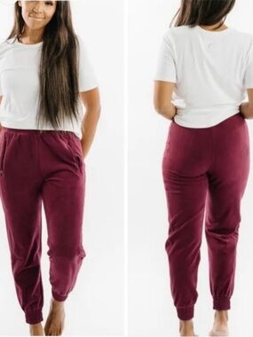 Zyia Active High Rise Maroon Burgundy Fleece Pull On Jogger Pants XXXL Cozy NWT